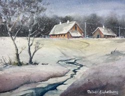 2023-12 verschneite Winterlandschaft am Bach